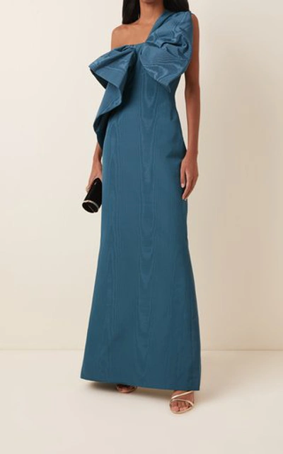 Shop Oscar De La Renta Women's Bow-accented Moiré Gown In Blue