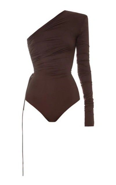 Shop Aleksandre Akhalkatsishvili Women's Asymmetric Jersey Bodysuit In Brown
