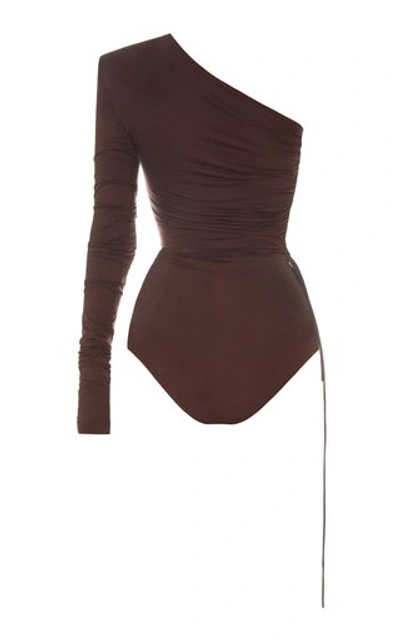Shop Aleksandre Akhalkatsishvili Women's Asymmetric Jersey Bodysuit In Brown