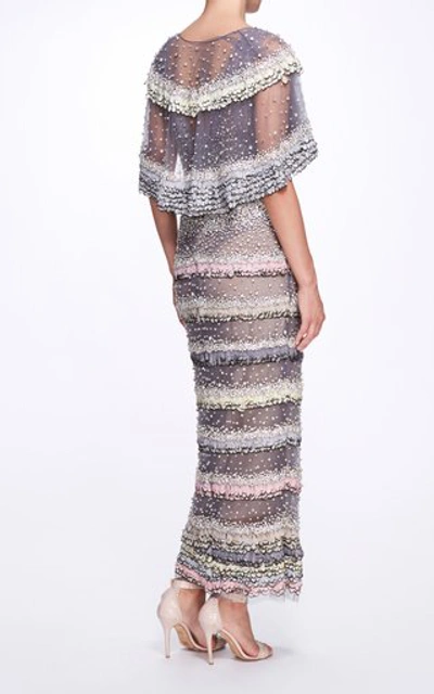 Shop Marchesa Women's Beaded Feather-embellished Tulle Cape In Grey