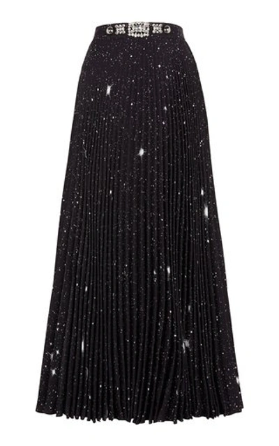 Shop Christopher Kane Embellished Printed Pleated Maxi Skirt In Black