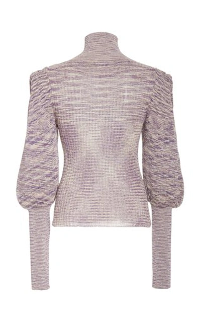 Shop Ulla Johnson Josie Metallic Stretch-knit Turtleneck In Purple