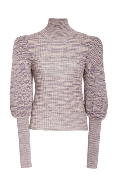 Shop Ulla Johnson Josie Metallic Stretch-knit Turtleneck In Purple