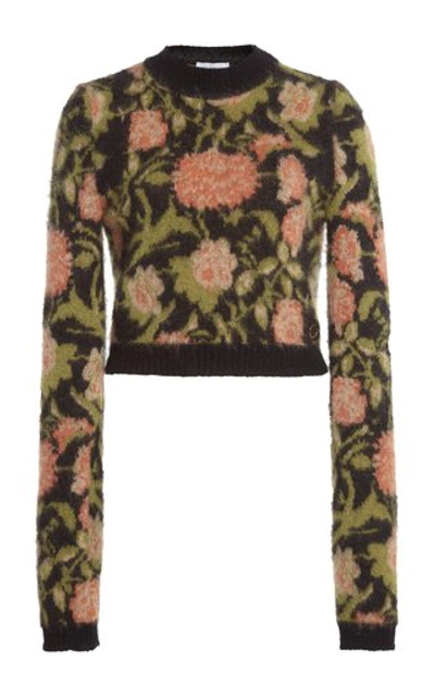Shop Paco Rabanne Floral Wool Jacquard Cropped Sweater