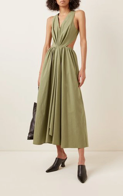 Shop Deveaux Madelyn Cut-out Cotton Dress In Green