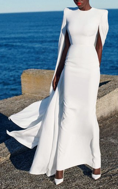 Shop Alex Perry Women's Alder Satin Crepe Cape Sleeve Column Gown In White