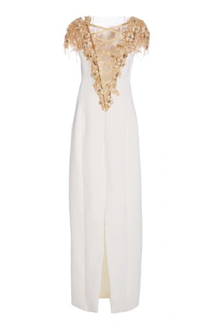 Shop Marchesa Women's Sequined Crepe Gown In White