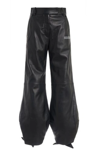 Shop Off-white Tie-detailed Leather Wide-leg Pants In Black