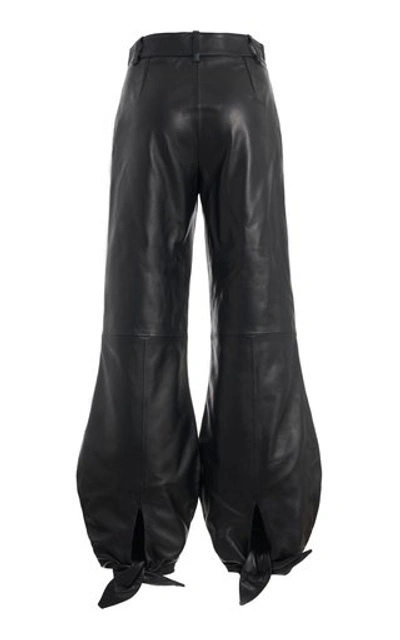 Shop Off-white Tie-detailed Leather Wide-leg Pants In Black