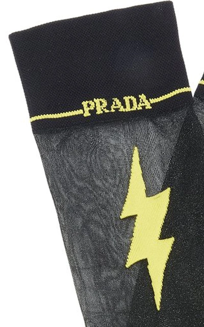 Shop Prada Jacquard-knit Tulle Socks In Yellow