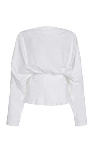 Shop Piece Of White Sandra Off-the-one-shoulder Cotton-blend Poplin Shirt In White