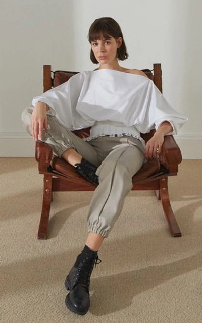 Shop Piece Of White Sandra Off-the-one-shoulder Cotton-blend Poplin Shirt In White
