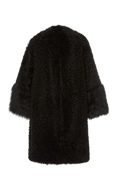 Shop Prada Oversized Fur Evening Coat In Black