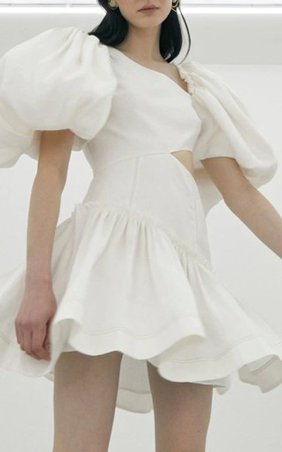 Shop Aje Women's Chateau Asymmetric Cutout Linen-blend Mini Dress In White