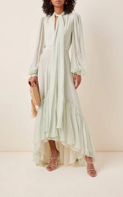 Shop Costarellos Polka-dot Chiffon Fishtail Dress In White