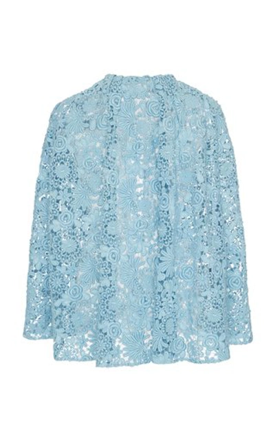 Shop Prada Sheer Mini Cotton-blend Cape In Blue