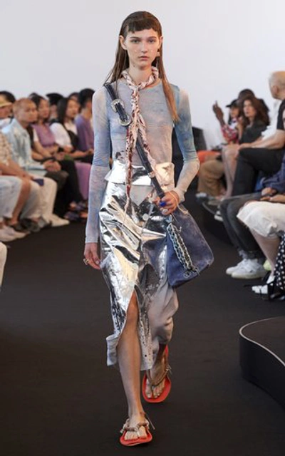 Shop Acne Studios Ileana Metallic Linen Midi Skirt