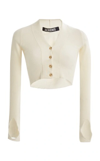 Shop Jacquemus Velvet Cropped Cardigan In White