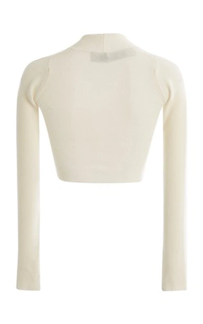 Shop Jacquemus Velvet Cropped Cardigan In White