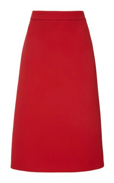 Shop Prada Gabardine Midi Skirt In Red