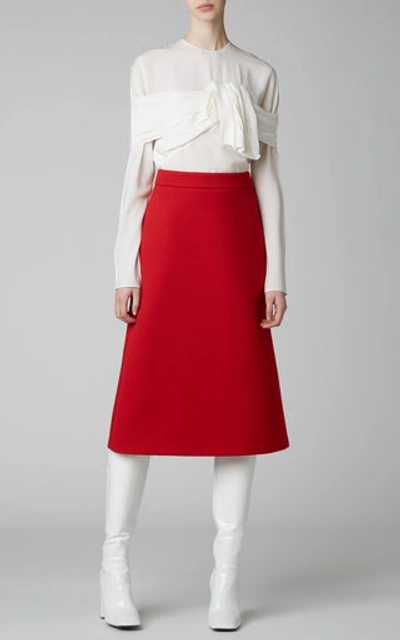 Shop Prada Gabardine Midi Skirt In Red