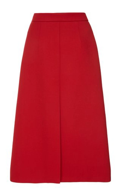 Shop Prada Gabardine Midi Skirt In Red