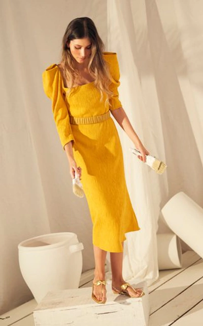 Shop Johanna Ortiz Lotus And Beetle Crepe Dress In Yellow