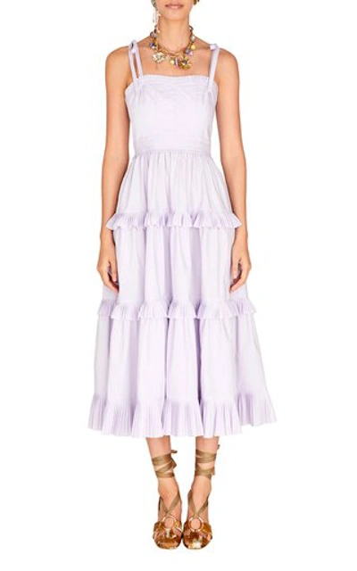 Shop Ulla Johnson Women's Lune Tiered Cotton Midi Dress In Purple
