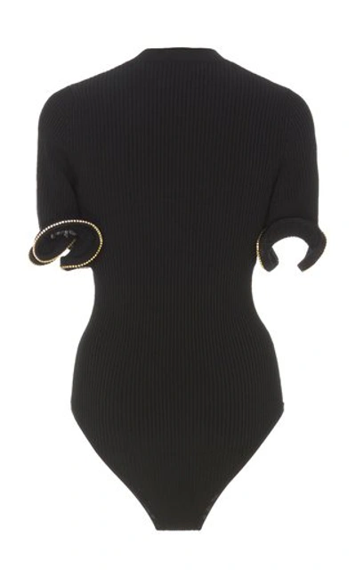 Shop Area Embellished Ribbed-knit Bodysuit In Black