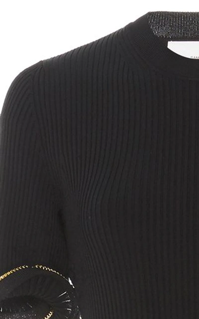 Shop Area Embellished Ribbed-knit Bodysuit In Black