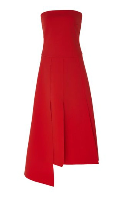 Shop A.w.a.k.e. Asymmetric Cady Strapless Midi Dress In Red