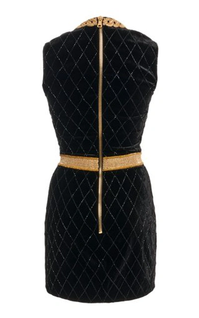 Shop Balmain Bead-embellished Velvet Mini Dress In Black