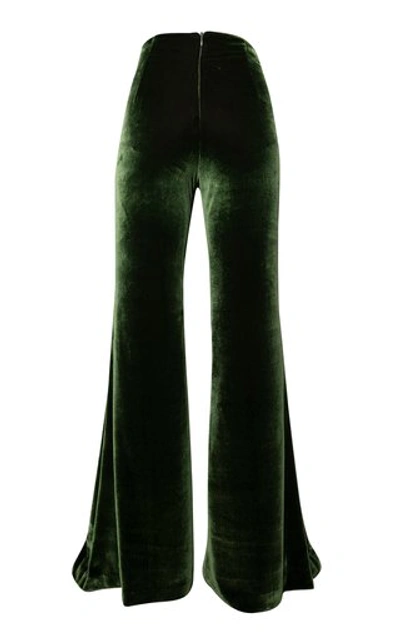 Shop Andres Otalora Caza Flared Velvet Pants In Green
