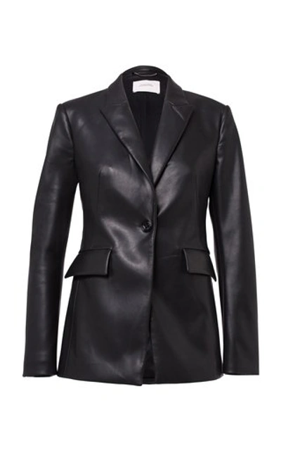 Shop Dorothee Schumacher Sleek Tailoring Vegan Leather Blazer In Black