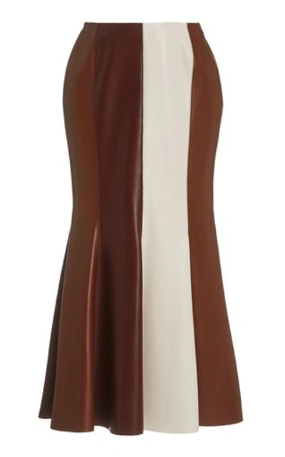 Shop Nanushka Artem Color-block Vegan Leather Midi Skirt In Brown
