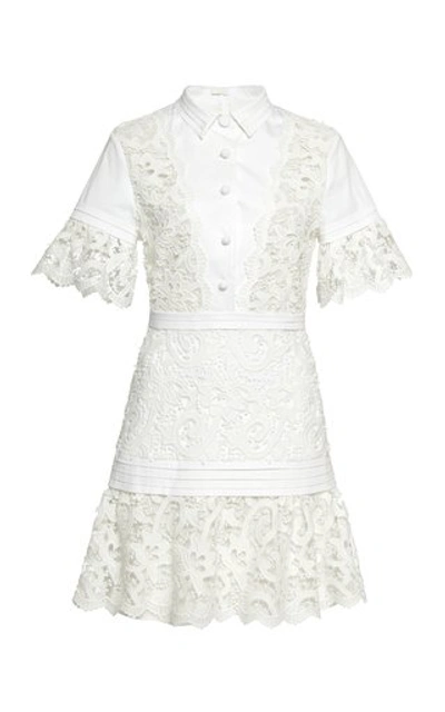 Shop Alexis Liberty Guipure-lace-paneled Mini Dress In White