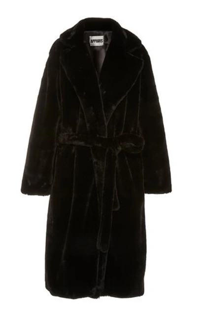 Shop Apparis Mona Belted Faux Fur Coat In Black