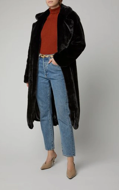 Shop Apparis Mona Belted Faux Fur Coat In Black