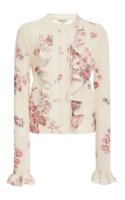 Shop Philosophy Di Lorenzo Serafini Ruffled Floral Pointelle-knit Mohair-blend Sweater
