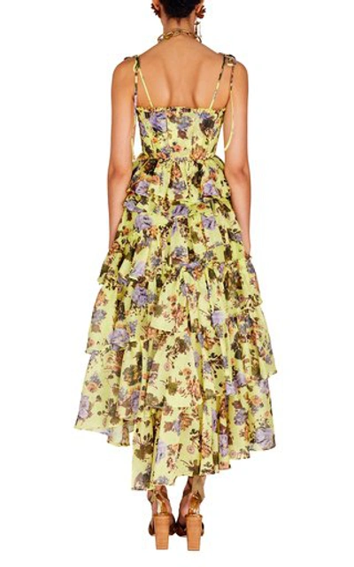 Shop Ulla Johnson Women's Leah Asymmetric Tiered Floral Cotton-silk Maxi Skirt In Yellow,floral