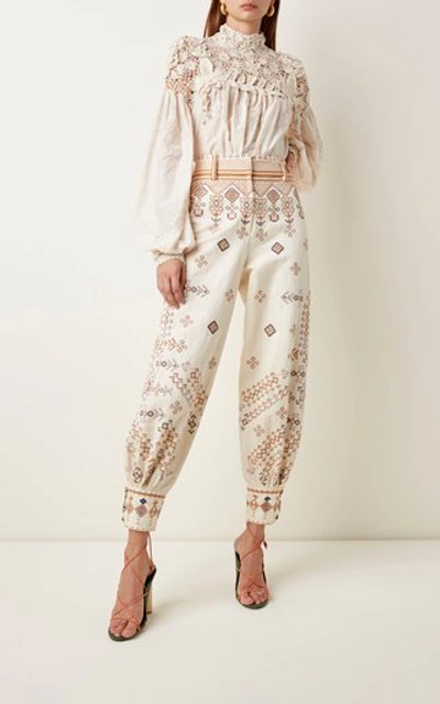 Shop Ulla Johnson Safa Embroidered Cotton High-rise Pants In White