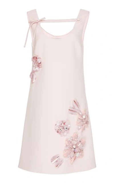 Shop Prada Embroidered Crepe Cady Shift Dress In Pink