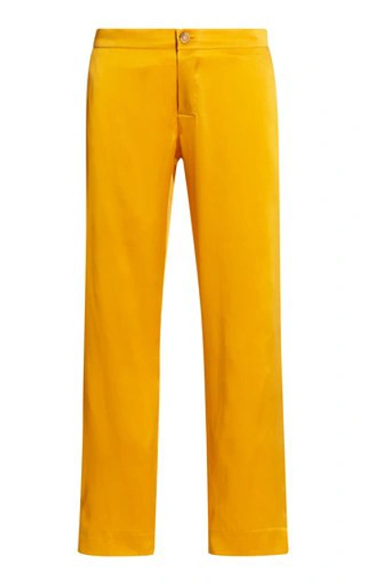 Shop Asceno The Antibes Silk Satin Cropped Straight-leg Trousers In Orange