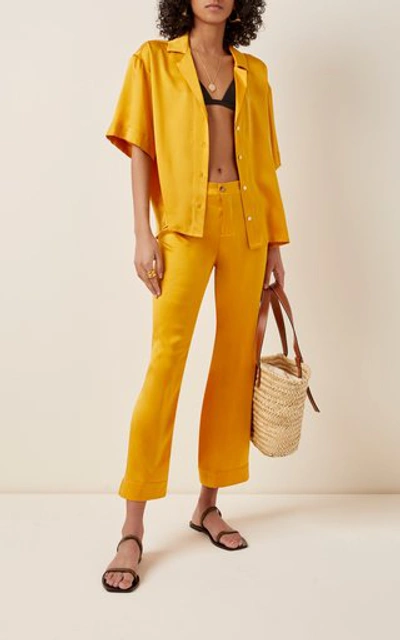 Shop Asceno The Antibes Silk Satin Cropped Straight-leg Trousers In Orange