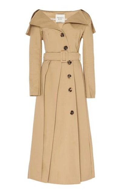 Shop A.w.a.k.e. Off-the-shoulder Cotton Trench In Neutral