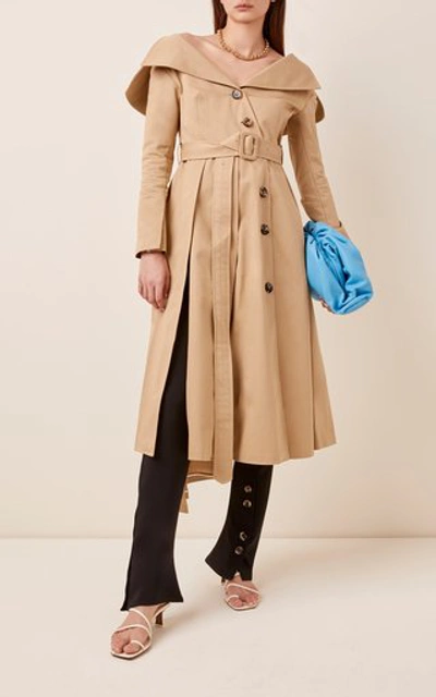 Shop A.w.a.k.e. Off-the-shoulder Cotton Trench In Neutral