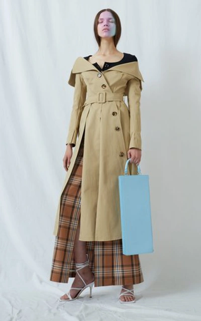 Shop A.w.a.k.e. Off-the-shoulder Cotton Trench In Neutral