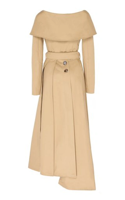 Shop A.w.a.k.e. Off-the-shoulder Cotton Trench In Neutral