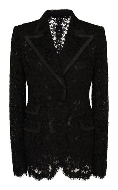 Shop Dolce & Gabbana Faille-trimmed Lace Blazer In Black