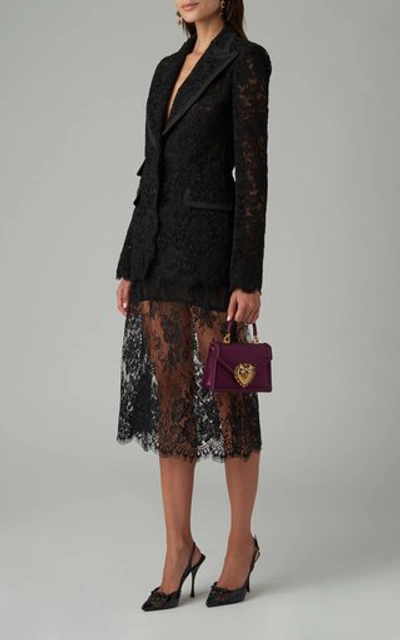 Shop Dolce & Gabbana Faille-trimmed Lace Blazer In Black